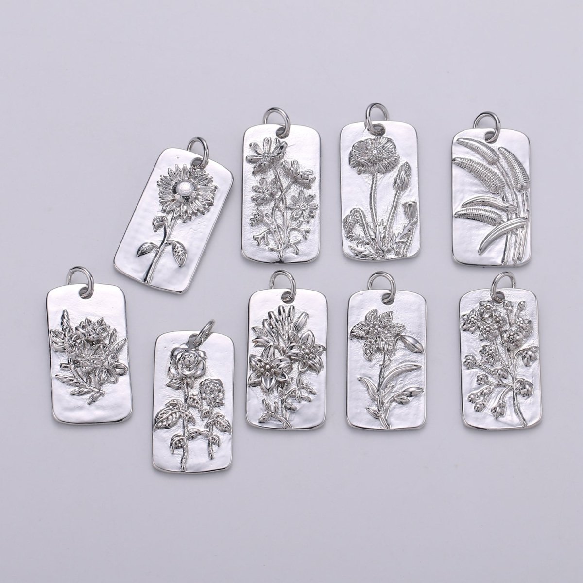 Silver Flower Charms, Wild Flower Pendant, Dainty Flower Charm, Small SunFlower Daisy, Hibiscus Charm for Necklace Floral Flower Jewelry D-844 TO D-852