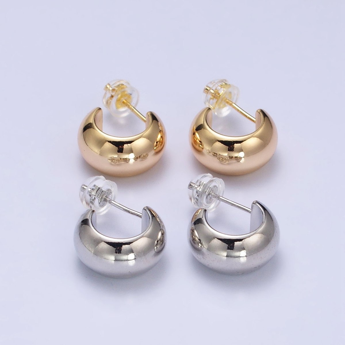 Silver, Gold 13mm Wide Chubby C-Shaped Hoop Earrings | AB464 AB466