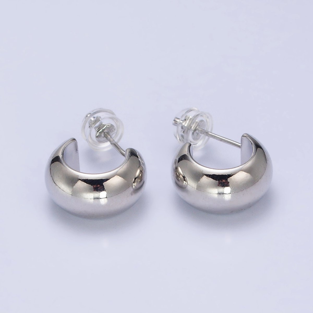 Silver, Gold 13mm Wide Chubby C-Shaped Hoop Earrings | AB464 AB466