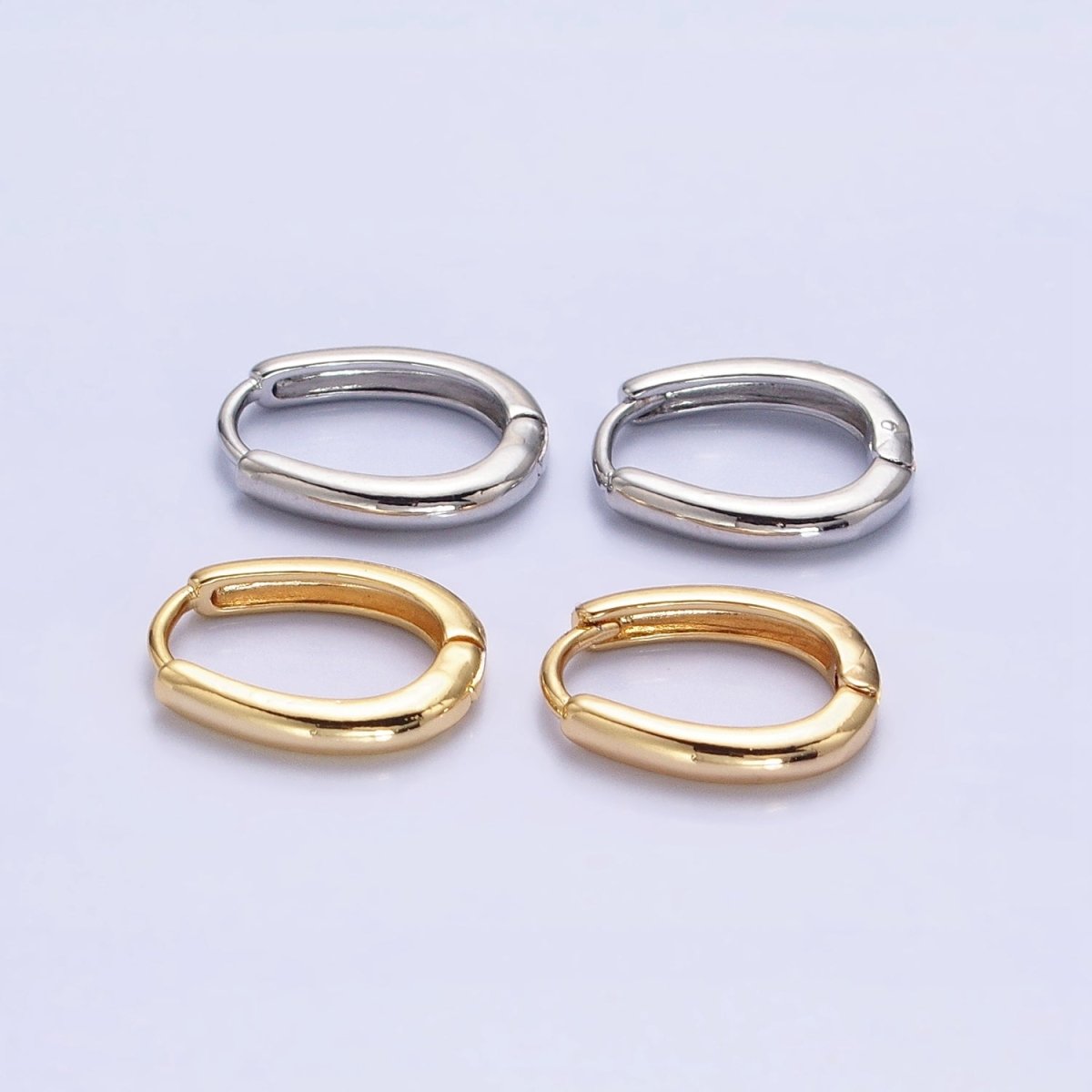 Silver, Gold 14.5mm Oblong Oval Minimalist Hoop Earrings | AB1016