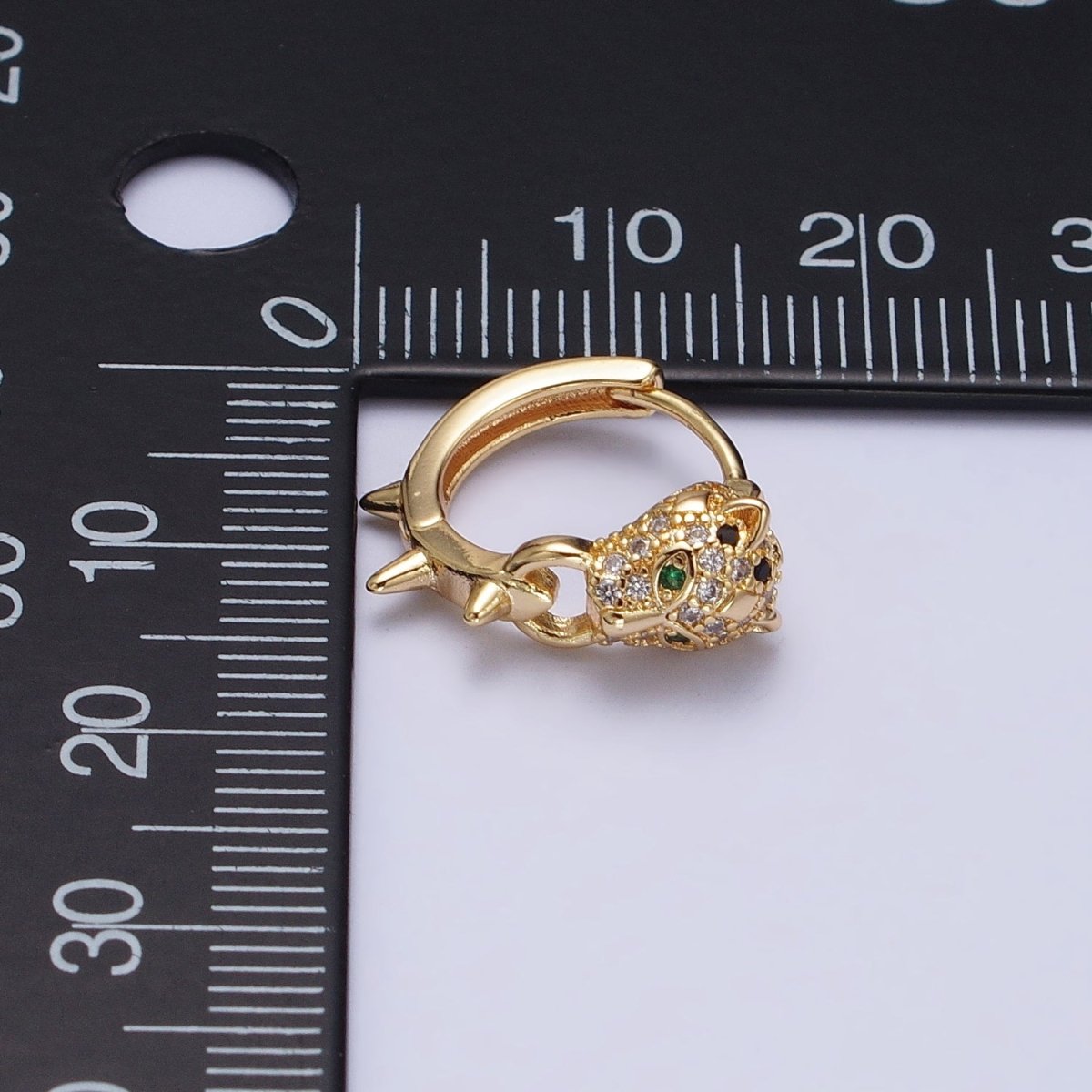 Silver, Gold 16mm Green-Eyed Panther Leopard Spiked Huggie Earrings | AB382 AB523