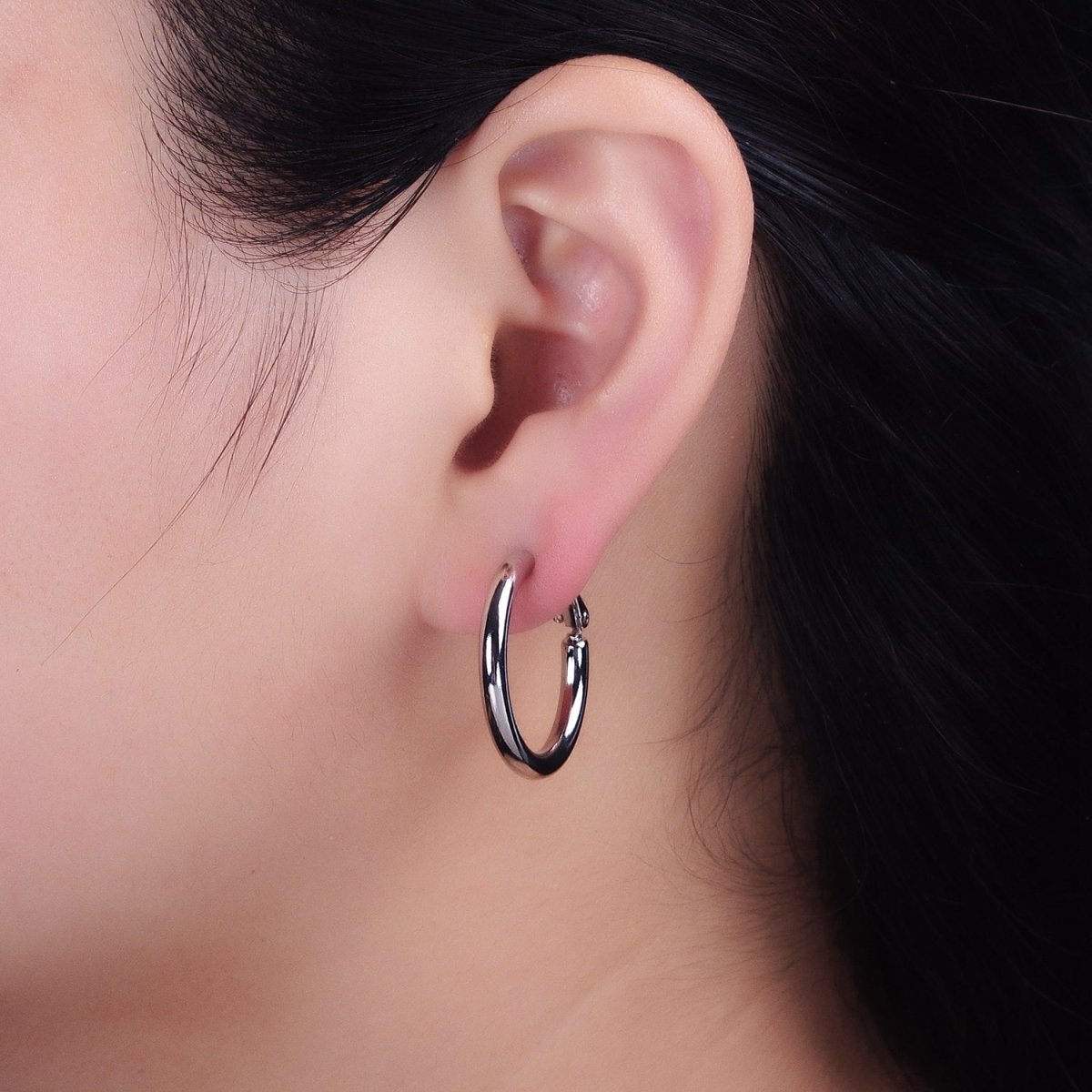 Silver, Gold 20mm, 25mm Chubby Tube Hinge Hoop Earrings | AB592 AB1552, AB1095 AB1097