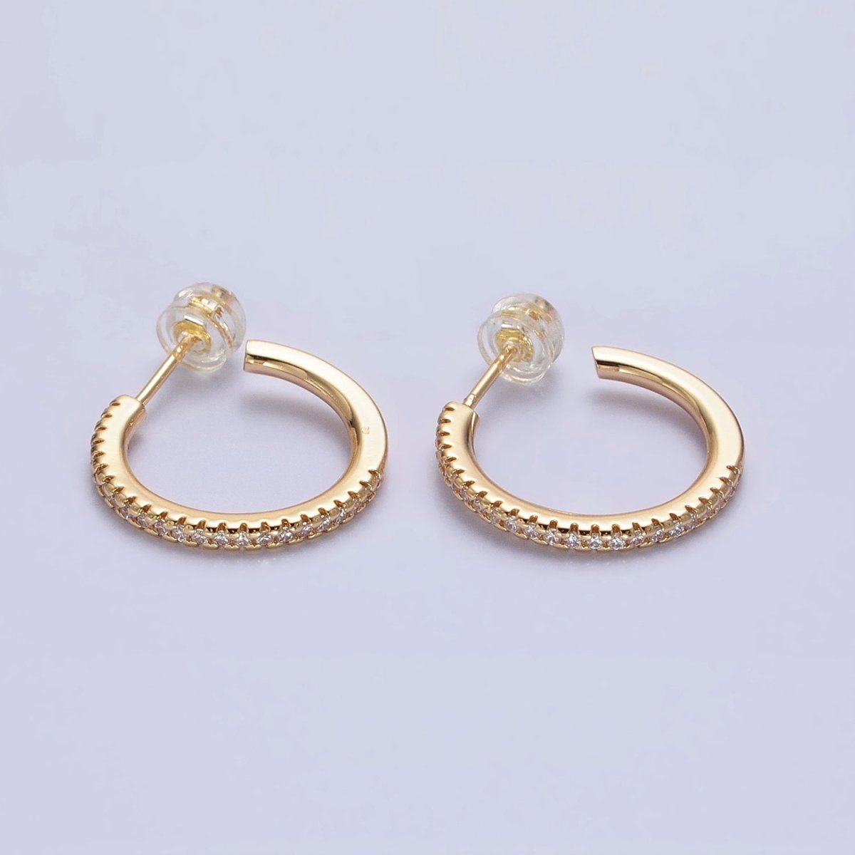 Silver, Gold 20mm Clear Micro Paved CZ Circular Round Stud Earrings | AB811 AB831