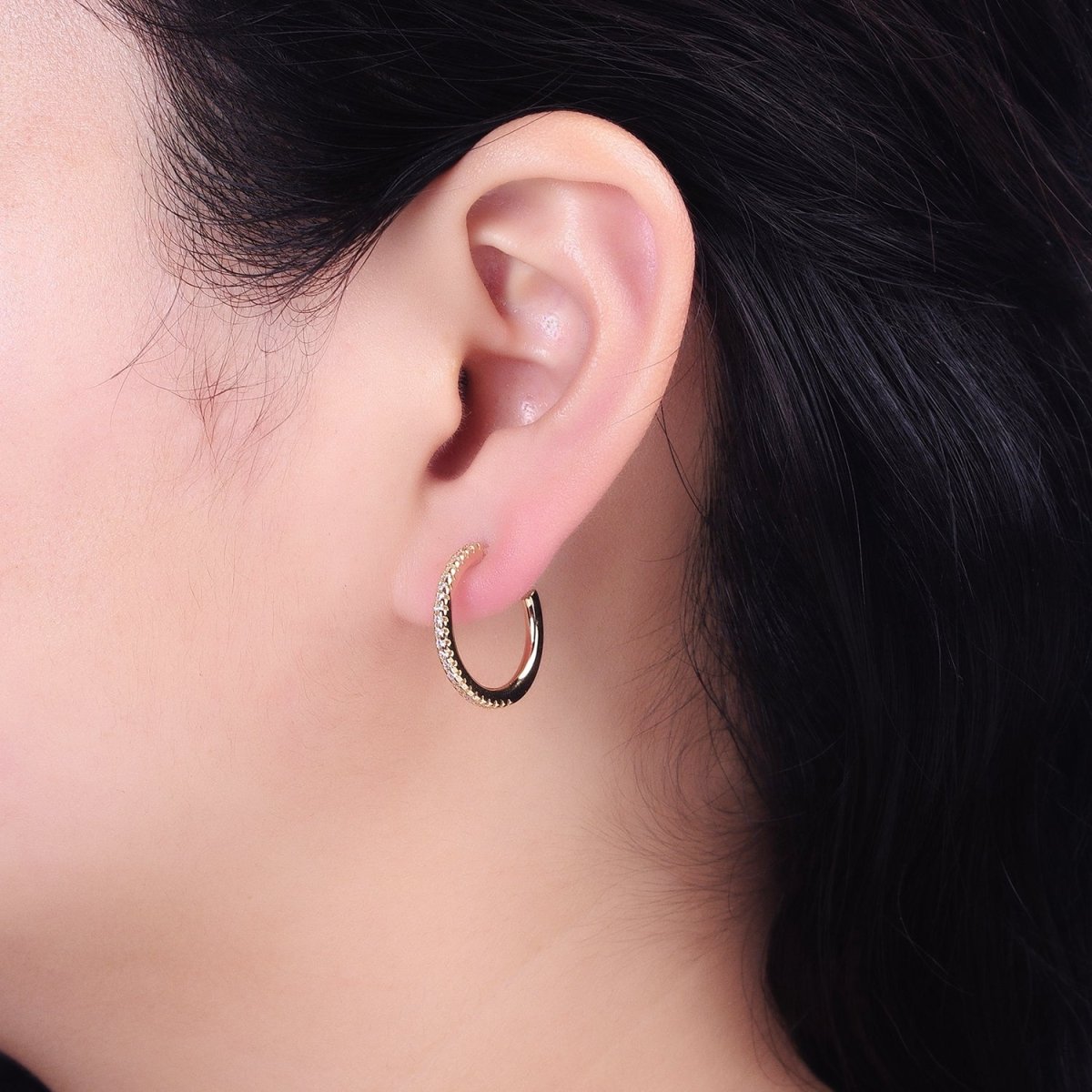 Silver, Gold 20mm Clear Micro Paved CZ Circular Round Stud Earrings | AB811 AB831