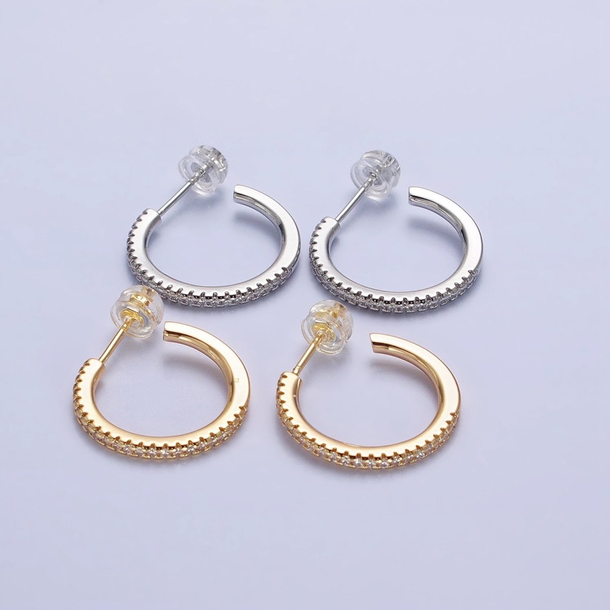 Silver, Gold 20mm Clear Micro Paved CZ Circular Round Stud Earrings | AB811 AB831
