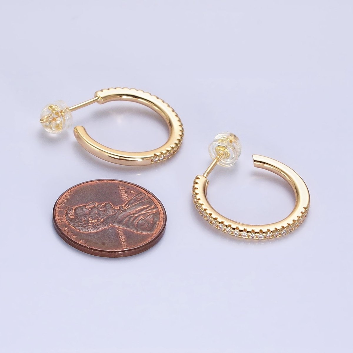 Silver, Gold 20mm Clear Micro Paved CZ Circular Round Stud Earrings | AB811 AB831