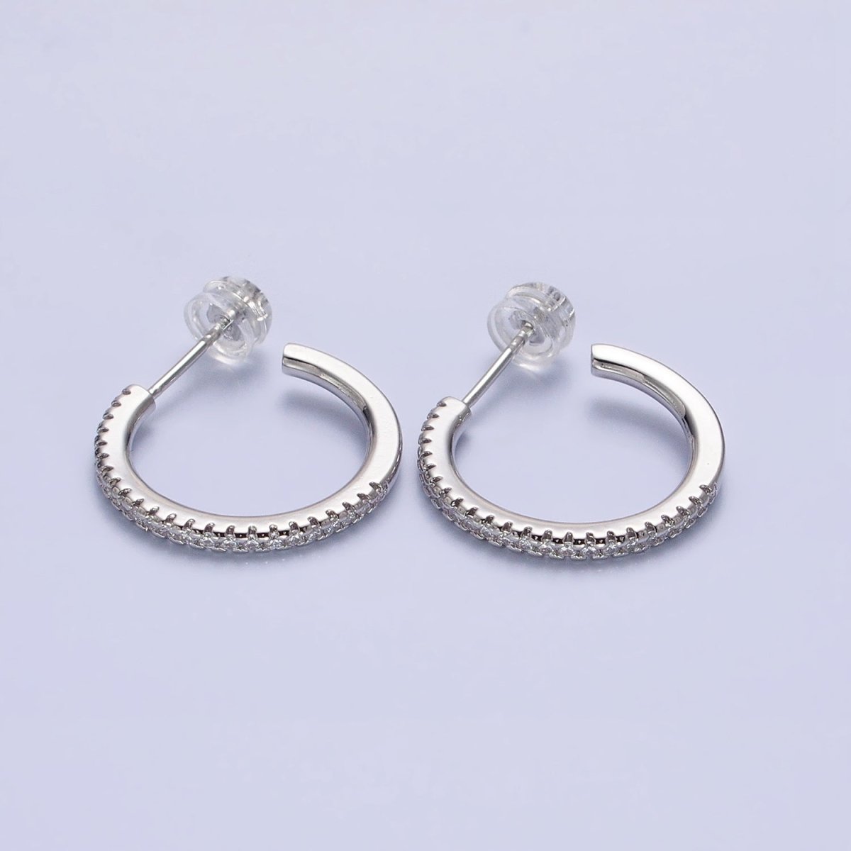 Silver, Gold 20mm Clear Micro Paved CZ Circular Round Stud Earrings | AB811 AB831