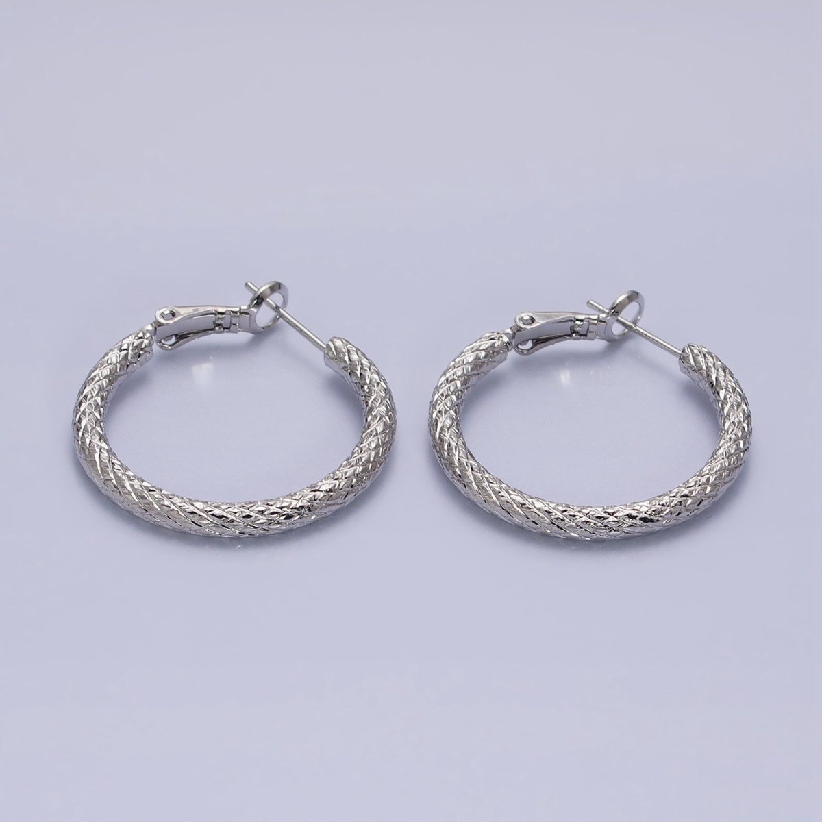 Silver, Gold 30mm Rhombus Textured Hinge Hoop Earrings | AB1094 AD792