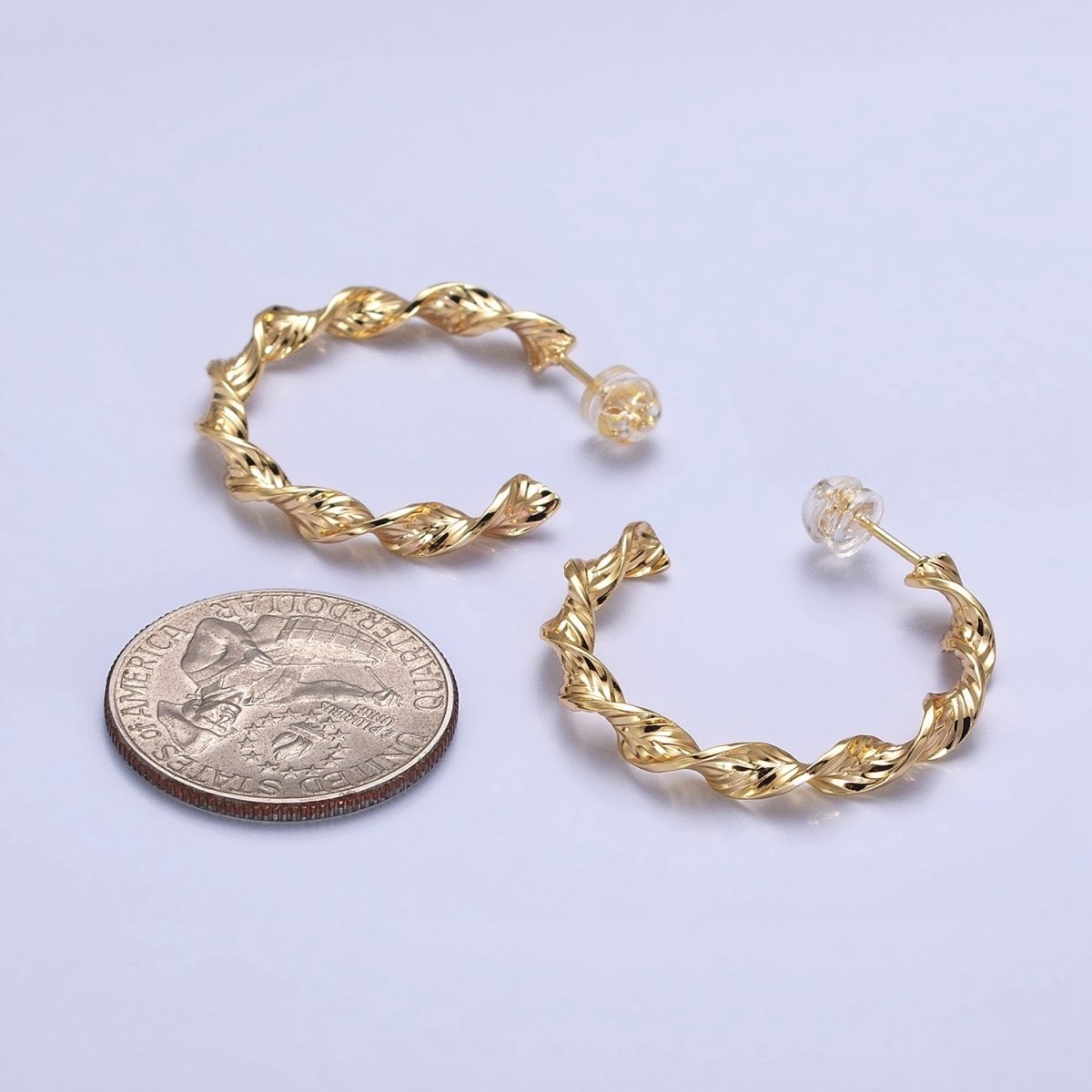 Silver, Gold 30mm Twisted Line Leaf Textured C-Shaped Hoop Earrings | AB852 AB884