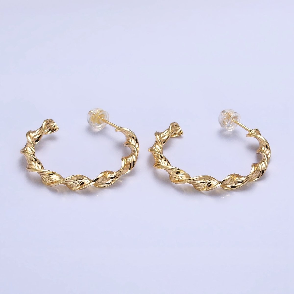 Silver, Gold 30mm Twisted Line Leaf Textured C-Shaped Hoop Earrings | AB852 AB884
