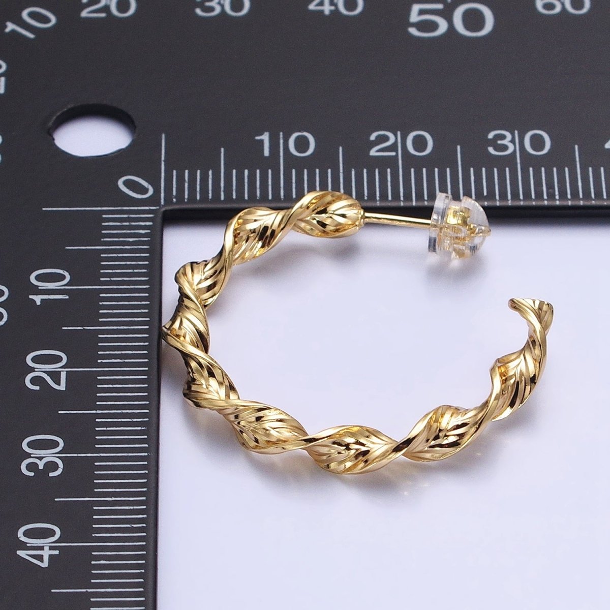 Silver, Gold 30mm Twisted Line Leaf Textured C-Shaped Hoop Earrings | AB852 AB884