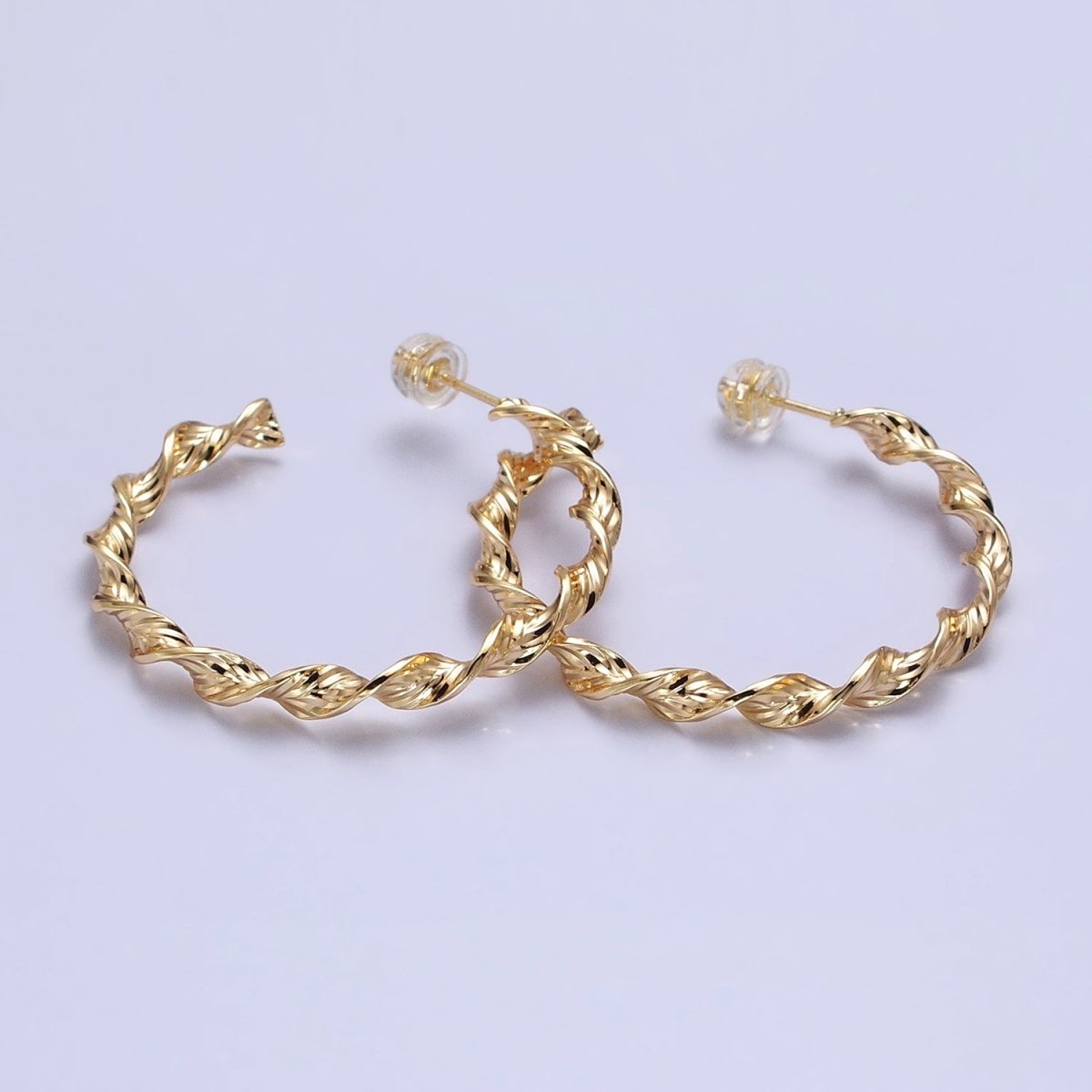 Silver, Gold 40mm Twisted Line Leaf Textured C-Shaped Hoop Earrings | AB851 AB887