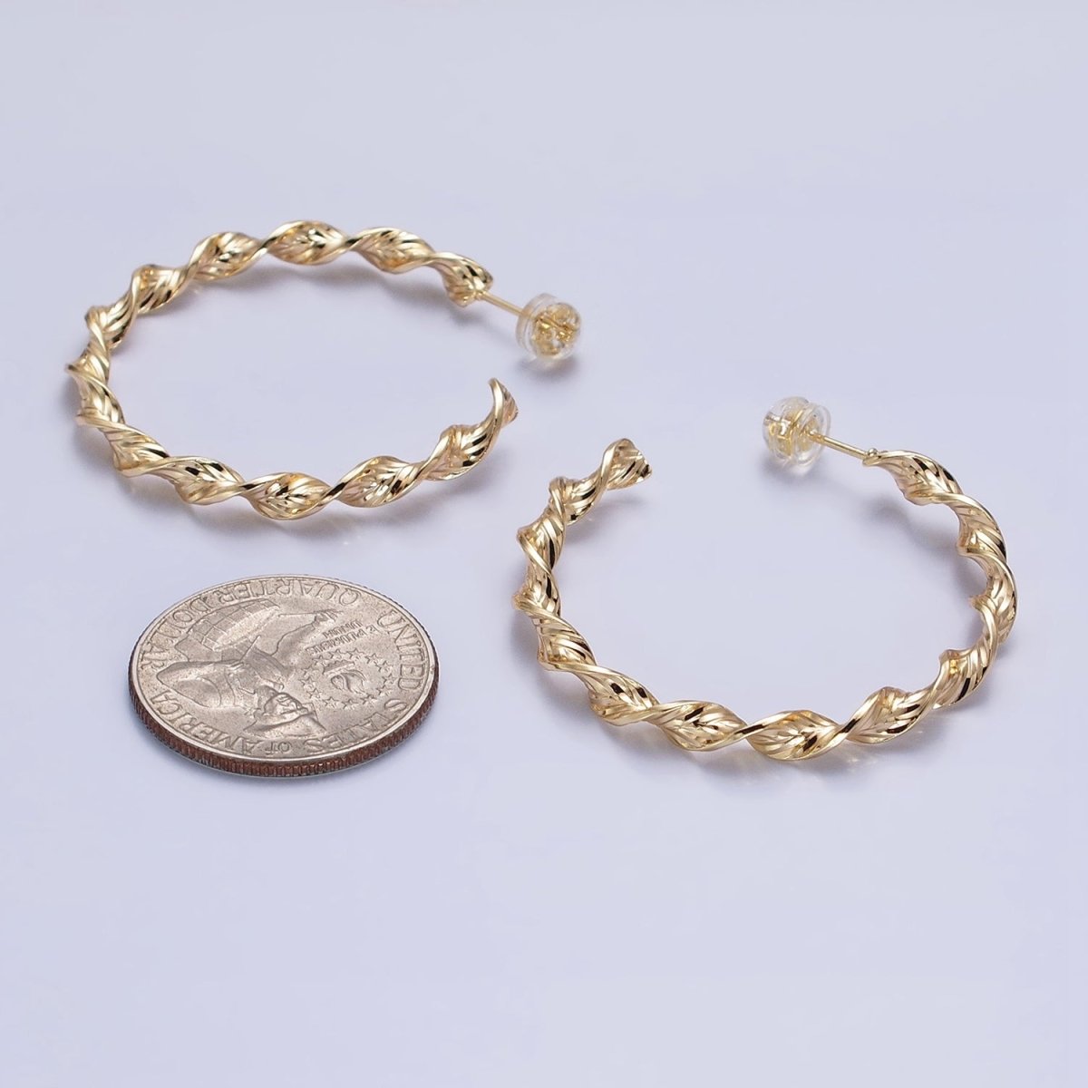 Silver, Gold 40mm Twisted Line Leaf Textured C-Shaped Hoop Earrings | AB851 AB887