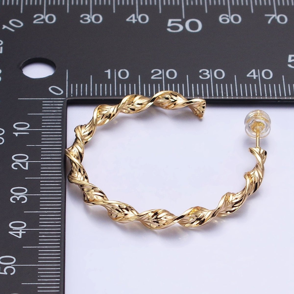 Silver, Gold 40mm Twisted Line Leaf Textured C-Shaped Hoop Earrings | AB851 AB887