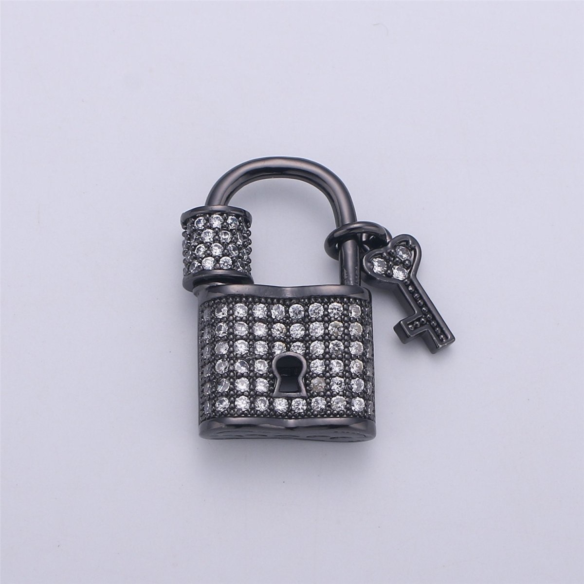 Silver Gold Black Small Padlock CZ Cubic Zirconia Charm - 24k gold Filled Screw Micro Pave Charm Pendant Wholesale Clasp Charms, K-386
