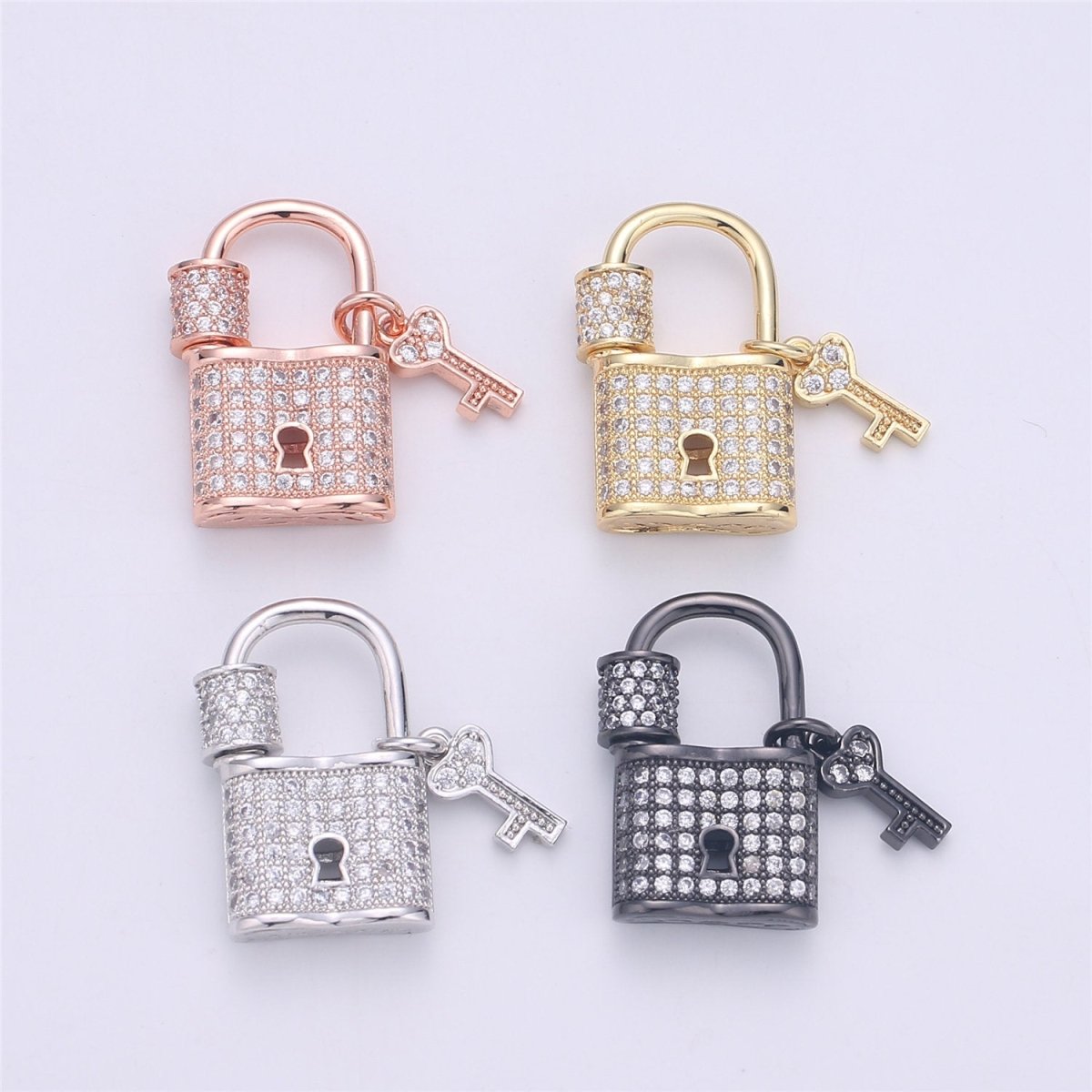 Silver Gold Black Small Padlock CZ Cubic Zirconia Charm - 24k gold Filled Screw Micro Pave Charm Pendant Wholesale Clasp Charms, K-386