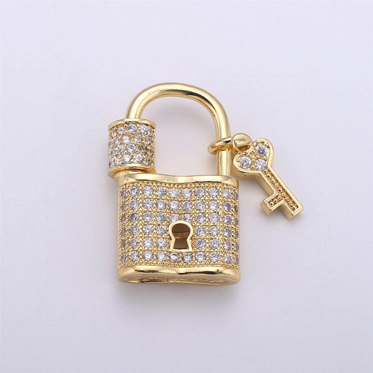 Silver Gold Black Small Padlock CZ Cubic Zirconia Charm - 24k gold Filled Screw Micro Pave Charm Pendant Wholesale Clasp Charms, K-386