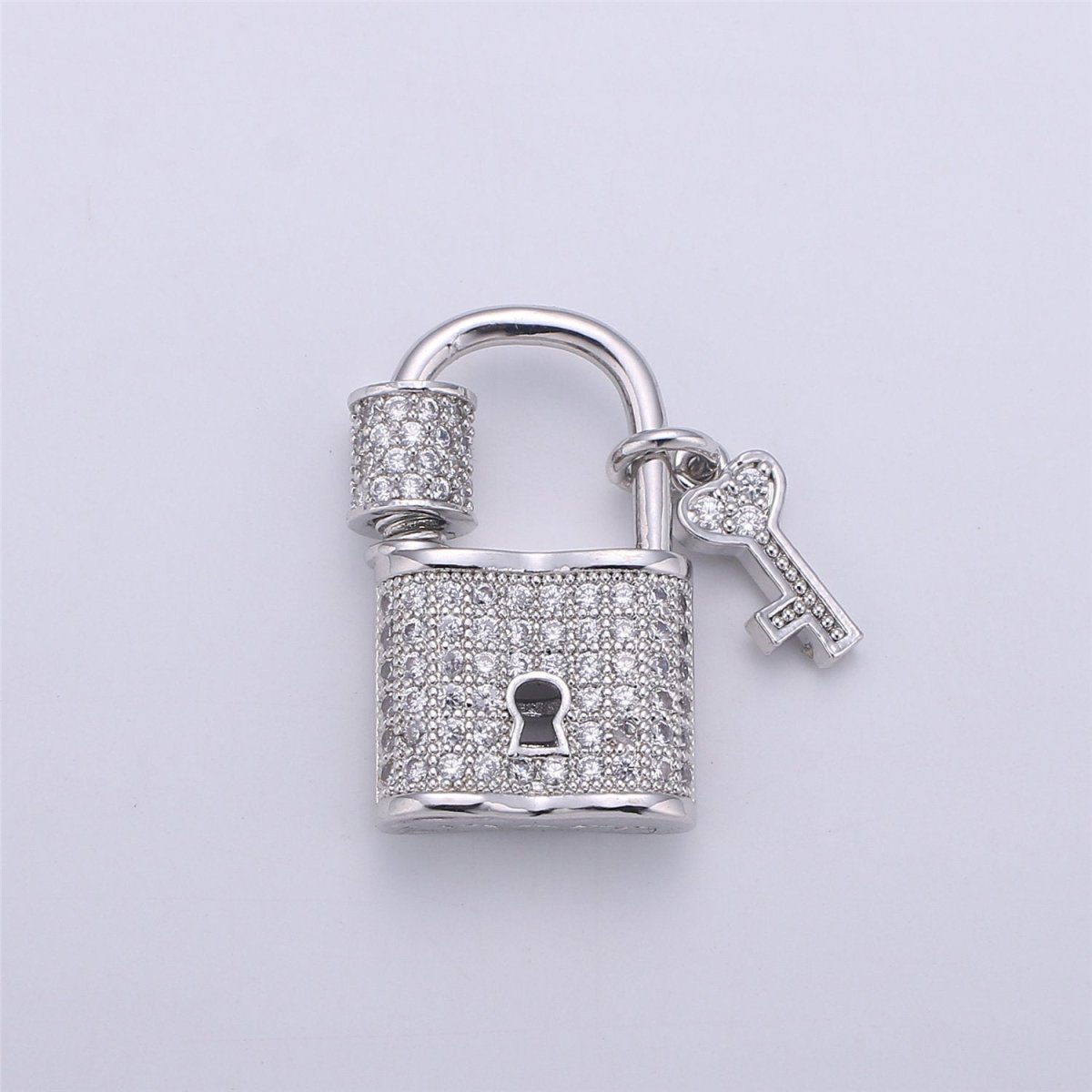 Silver Gold Black Small Padlock CZ Cubic Zirconia Charm - 24k gold Filled Screw Micro Pave Charm Pendant Wholesale Clasp Charms, K-386