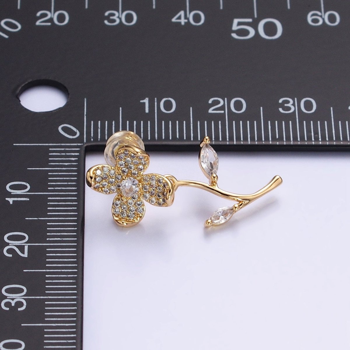 Silver, Gold Blooming Flower Marquise Leaf Micro Paved CZ Stud Earrings | AB812 AB832