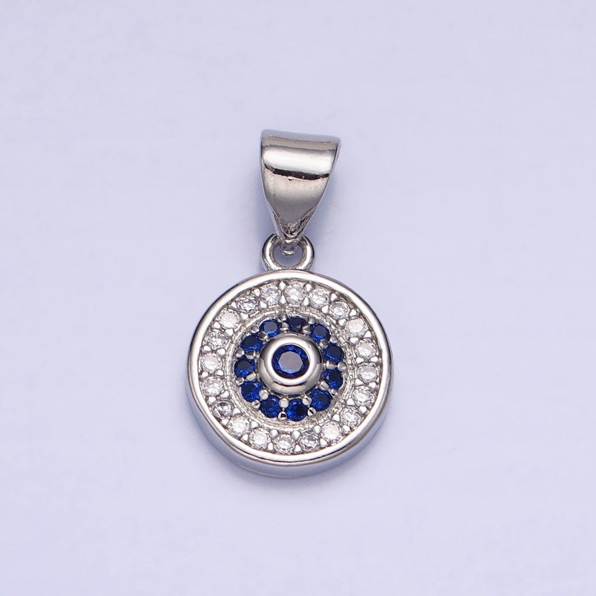 Silver, Gold Blue Clear Evil Eye Micro Paved 10mm Round Pendant | AA346 AA365