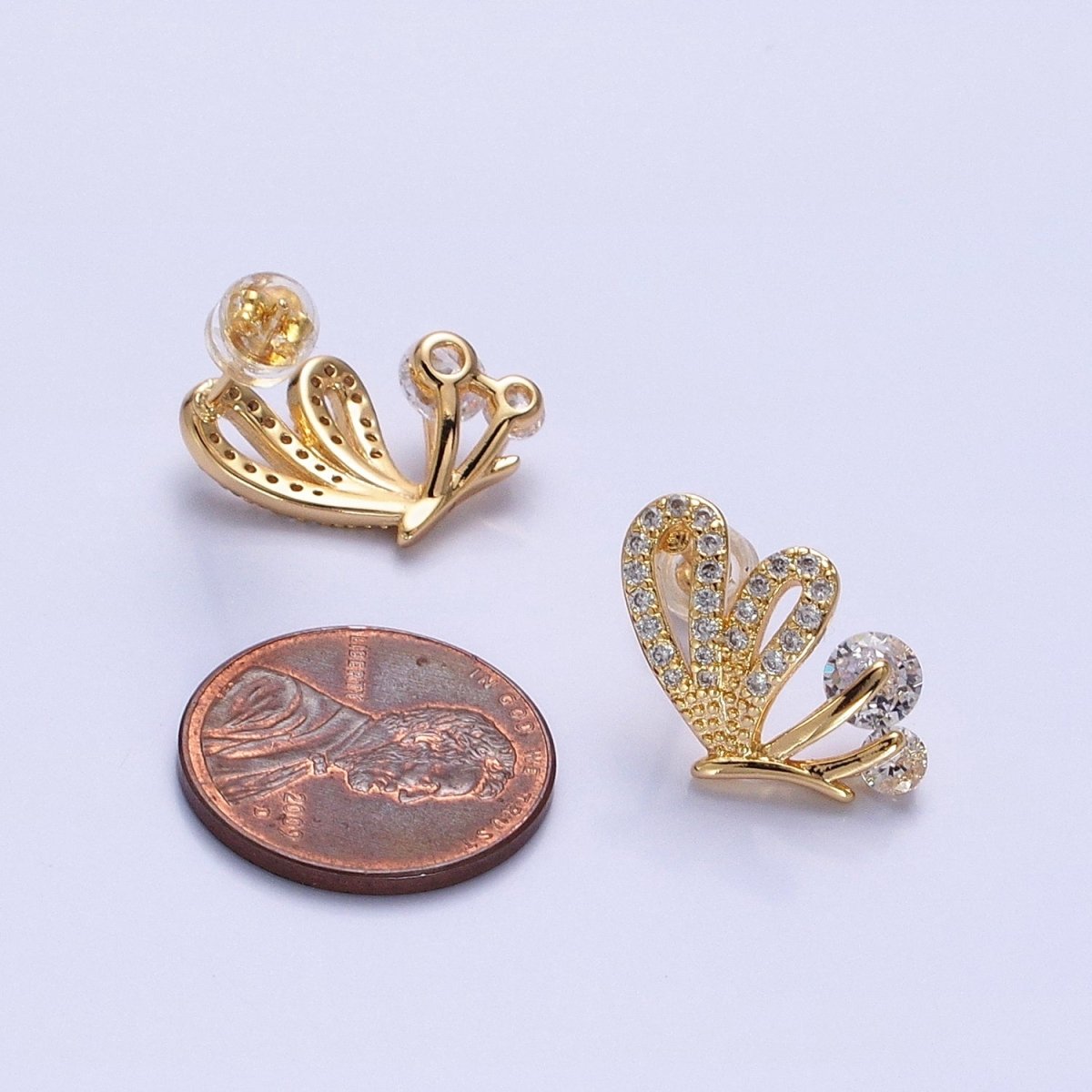 Silver, Gold Butterfly Mariposa Outline Micro Paved CZ Stud Earrings | AB816 AB833