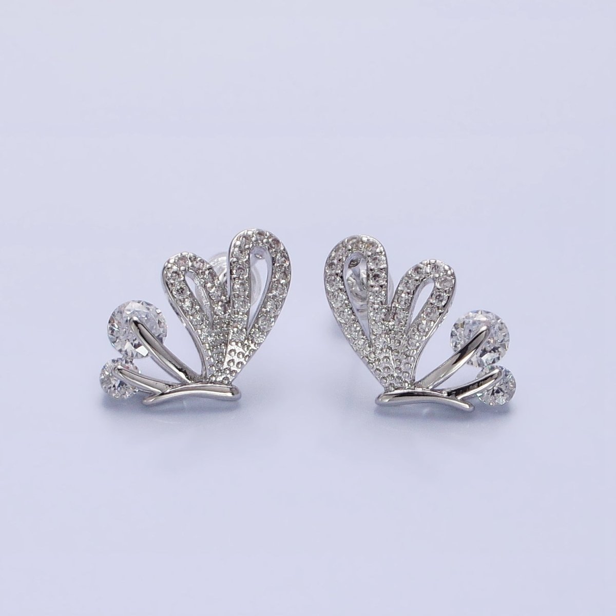 Silver, Gold Butterfly Mariposa Outline Micro Paved CZ Stud Earrings | AB816 AB833