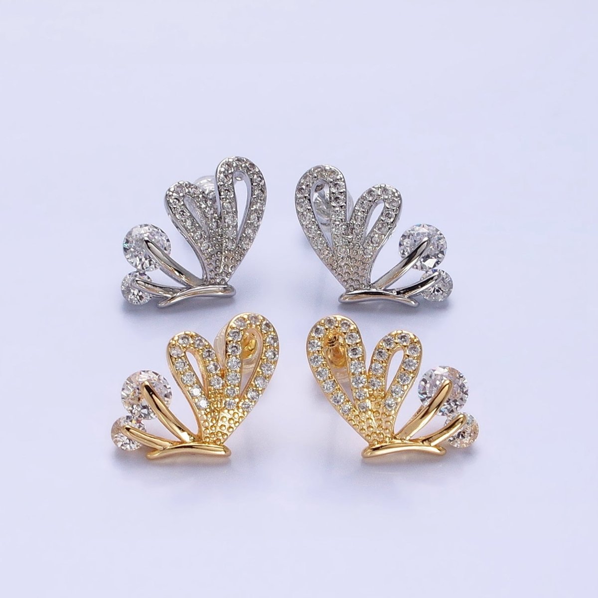 Silver, Gold Butterfly Mariposa Outline Micro Paved CZ Stud Earrings | AB816 AB833
