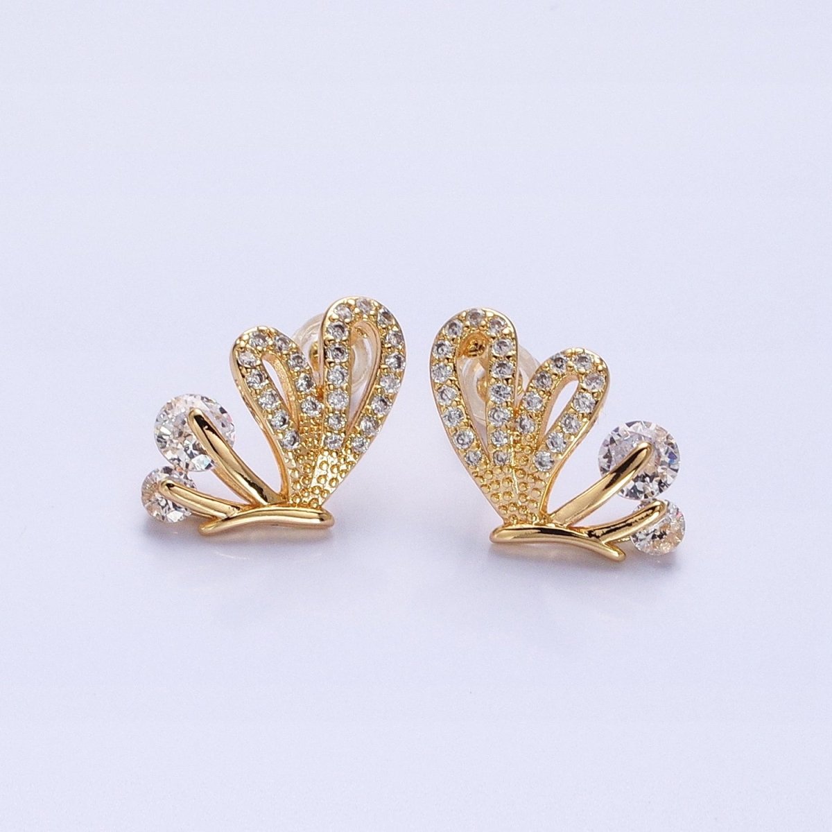 Silver, Gold Butterfly Mariposa Outline Micro Paved CZ Stud Earrings | AB816 AB833