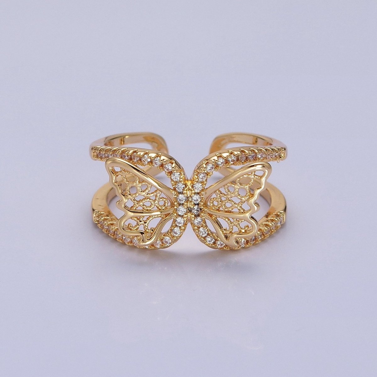 Silver, Gold Butterfly Mariposa Wings Micro Paved CZ Double Band Ring | O-1898 O-1899