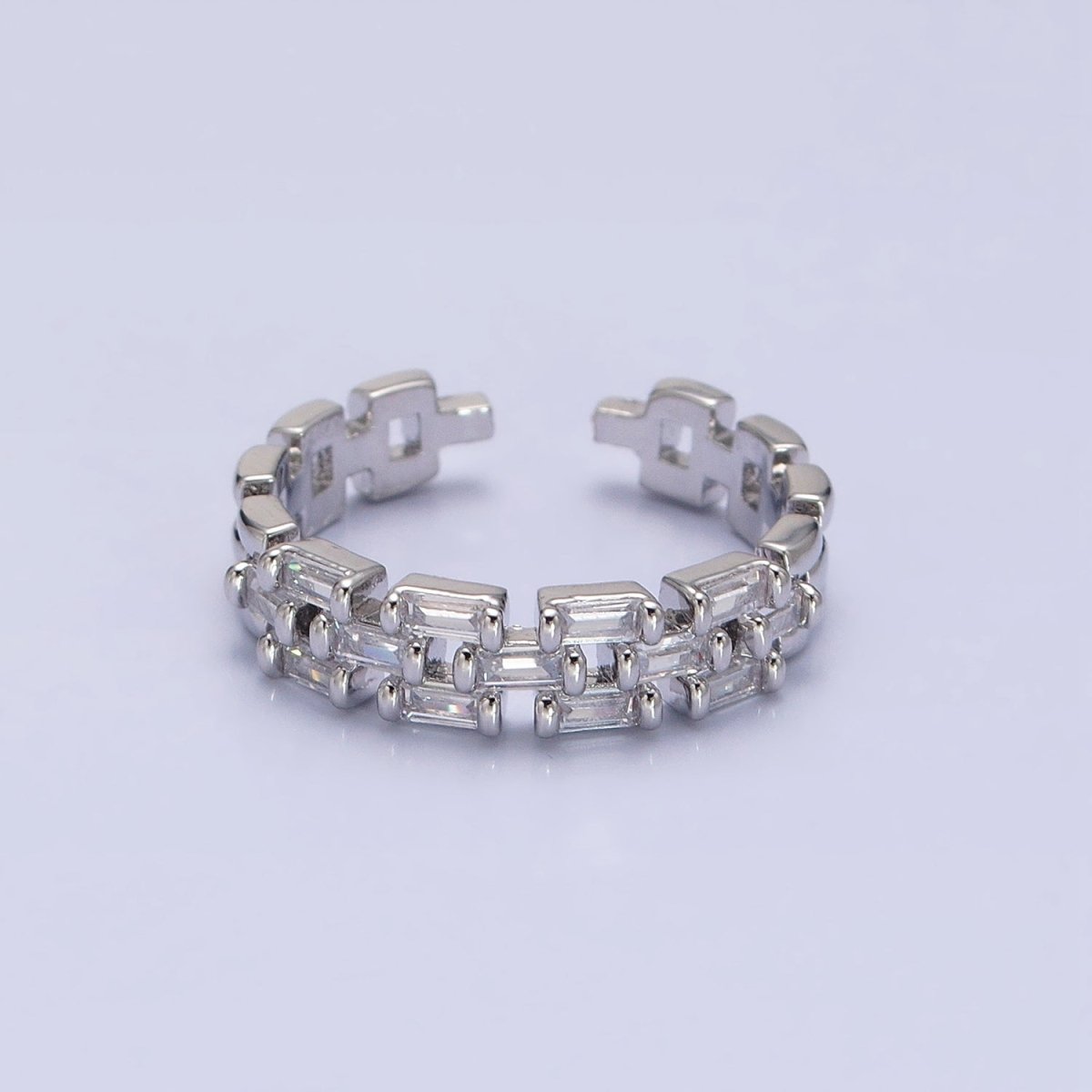 Silver, Gold Clear Baguette CZ Panther Chain Link Band Ring | O-1507 O-1508