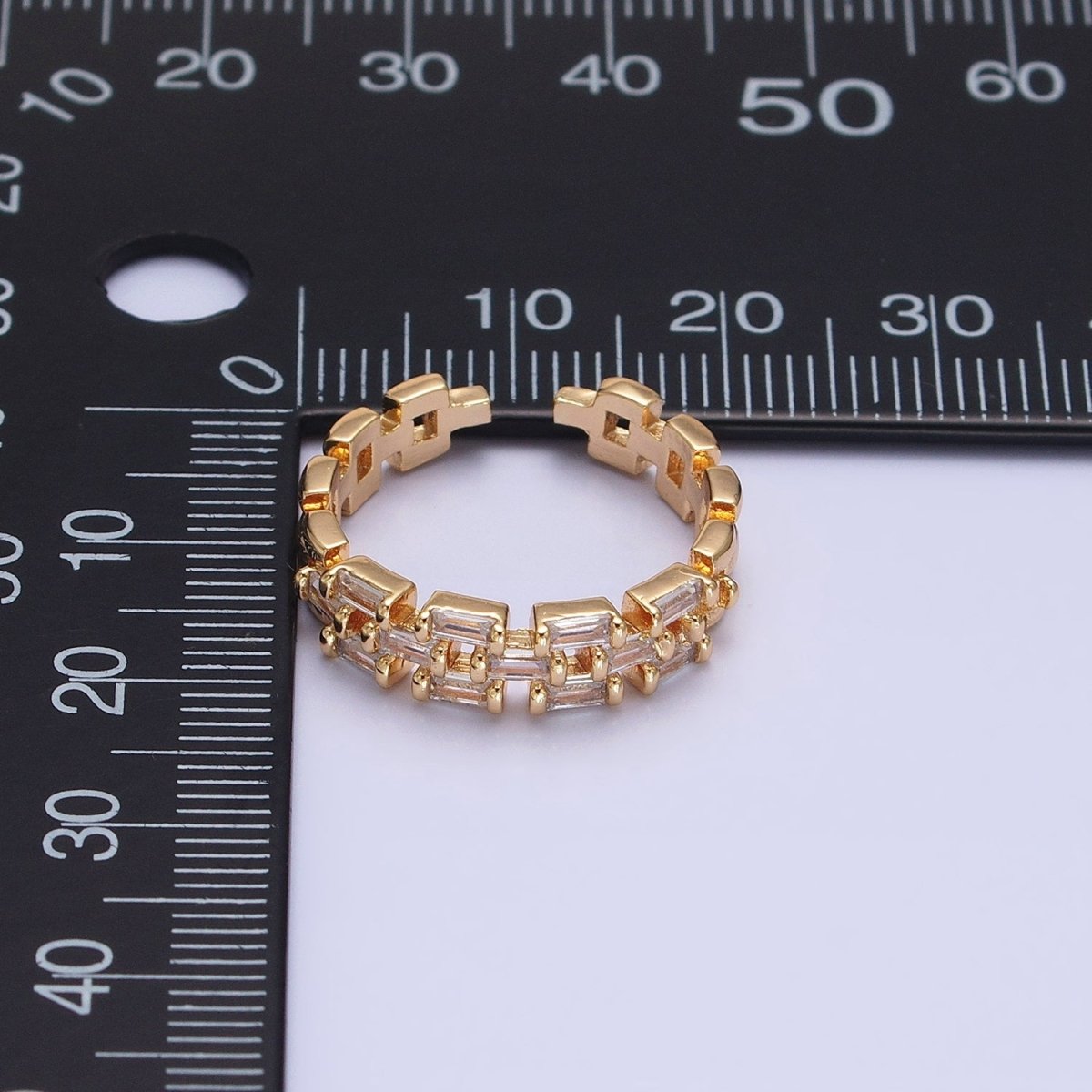 Silver, Gold Clear Baguette CZ Panther Chain Link Band Ring | O-1507 O-1508