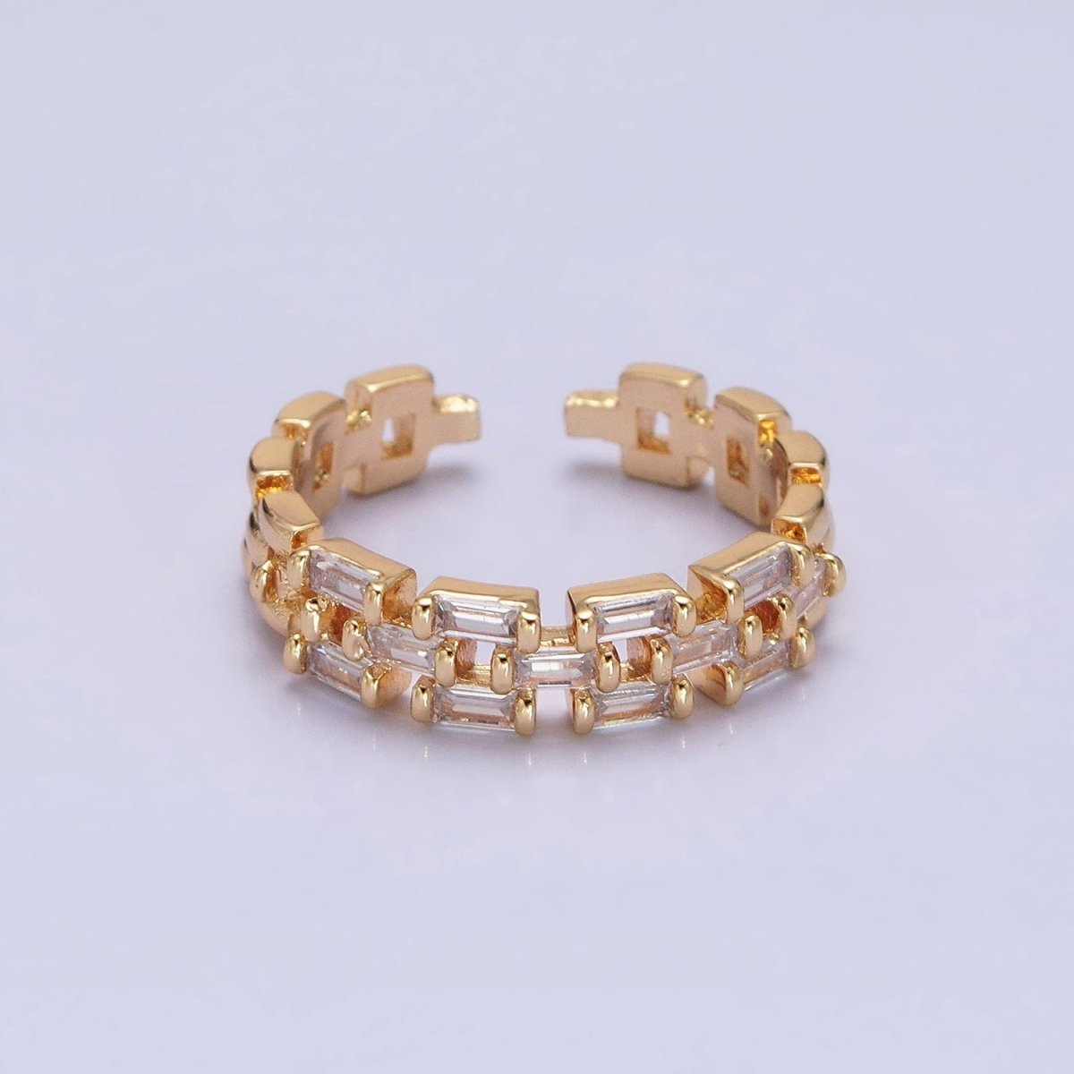 Silver, Gold Clear Baguette CZ Panther Chain Link Band Ring | O-1507 O-1508