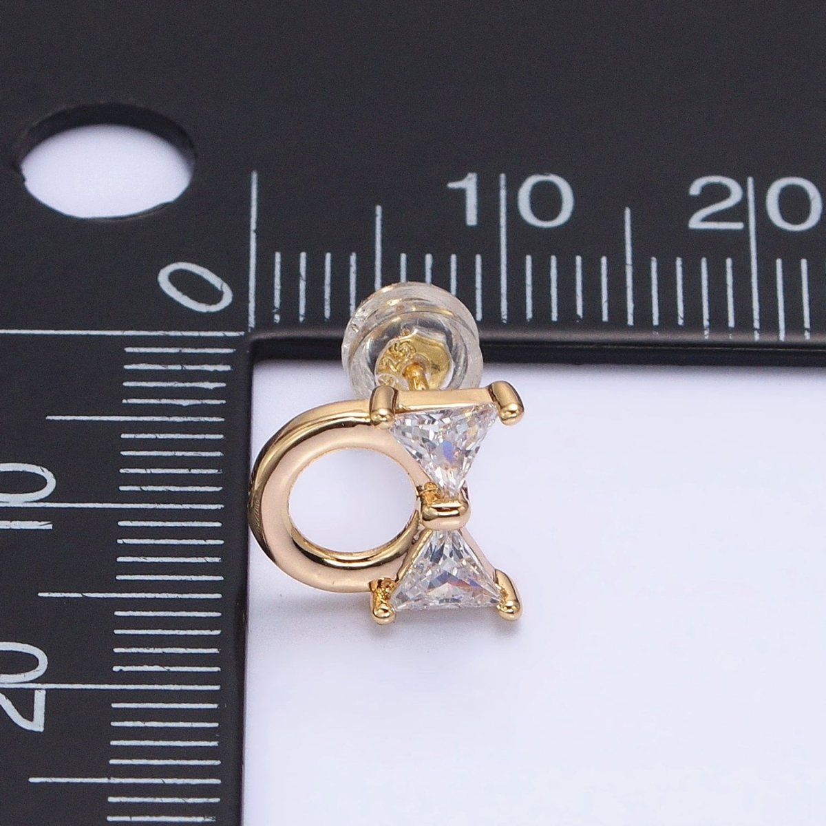 Silver, Gold Clear CZ Ribbon Bow Round Open Geometric Stud Earrings | AB580 AB610