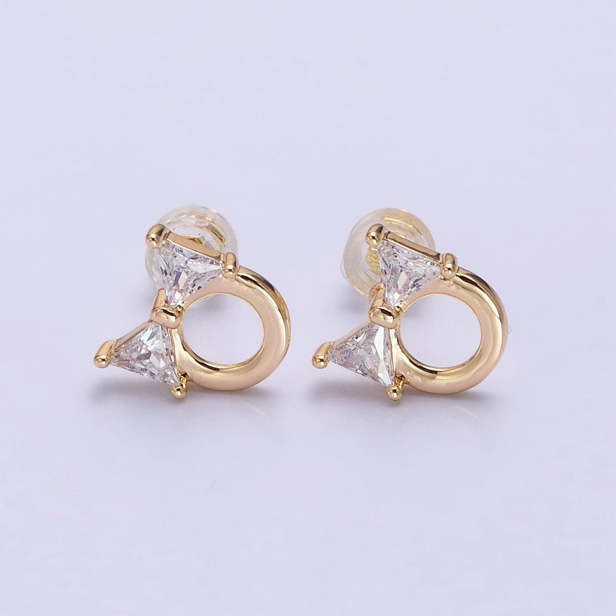 Silver, Gold Clear CZ Ribbon Bow Round Open Geometric Stud Earrings | AB580 AB610