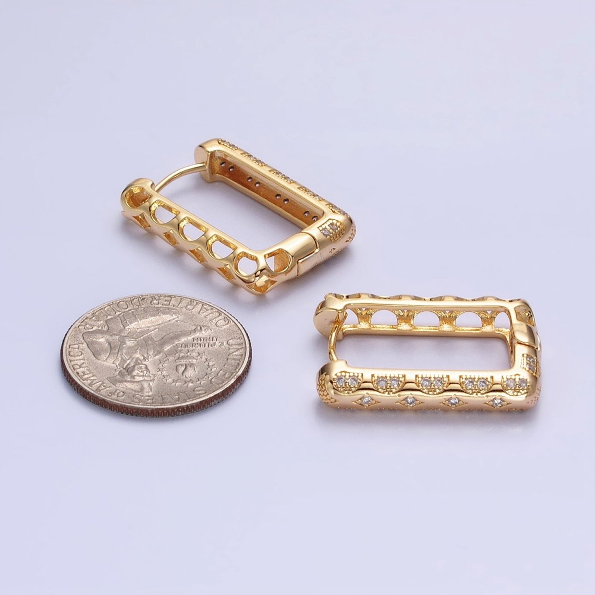 Silver, Gold Diamond Star Micro Paved CZ Oblong Hoop Earrings | AB729 AB836