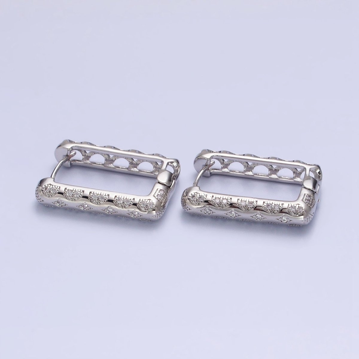 Silver, Gold Diamond Star Micro Paved CZ Oblong Hoop Earrings | AB729 AB836