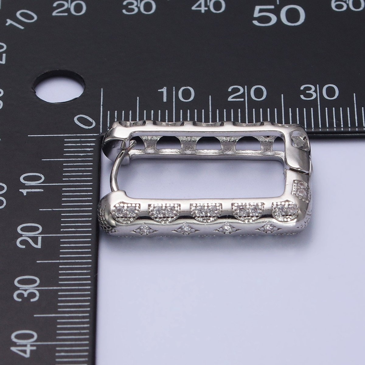 Silver, Gold Diamond Star Micro Paved CZ Oblong Hoop Earrings | AB729 AB836