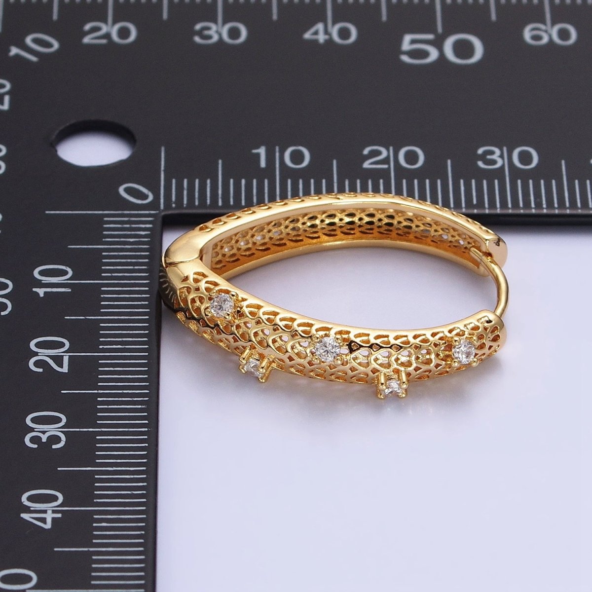Silver, Gold Filigree CZ Dotted Geometric Triangle Hoop Earrings | AB894 AB929