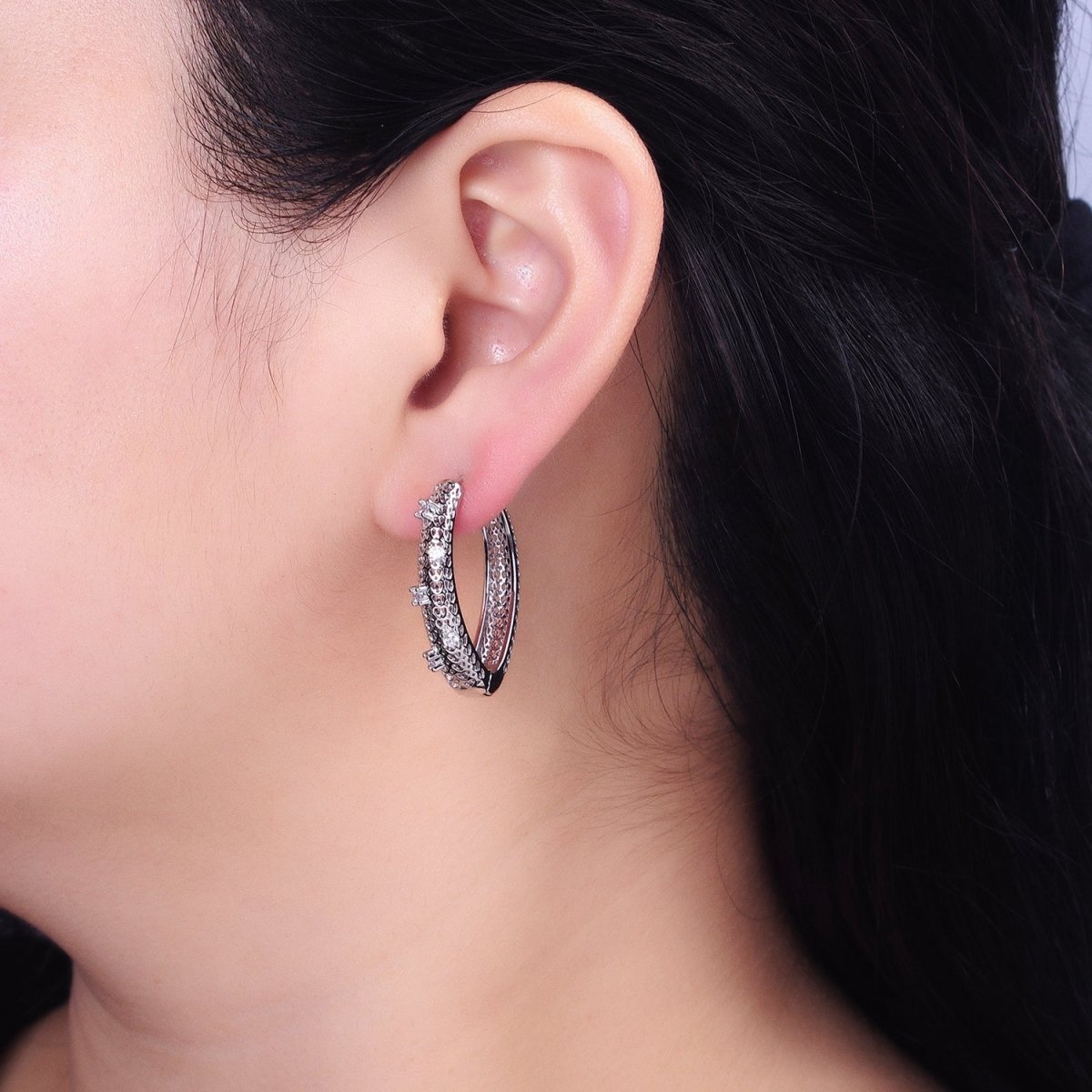 Silver, Gold Filigree CZ Dotted Geometric Triangle Hoop Earrings | AB894 AB929