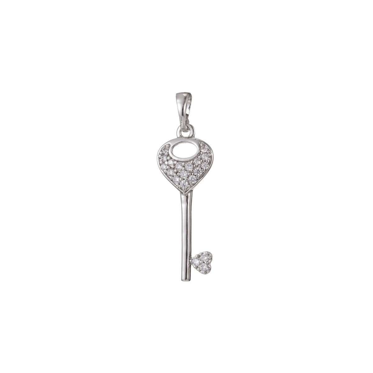 Silver Gold Filled Crystal Key Pendant I-474 - DLUXCA