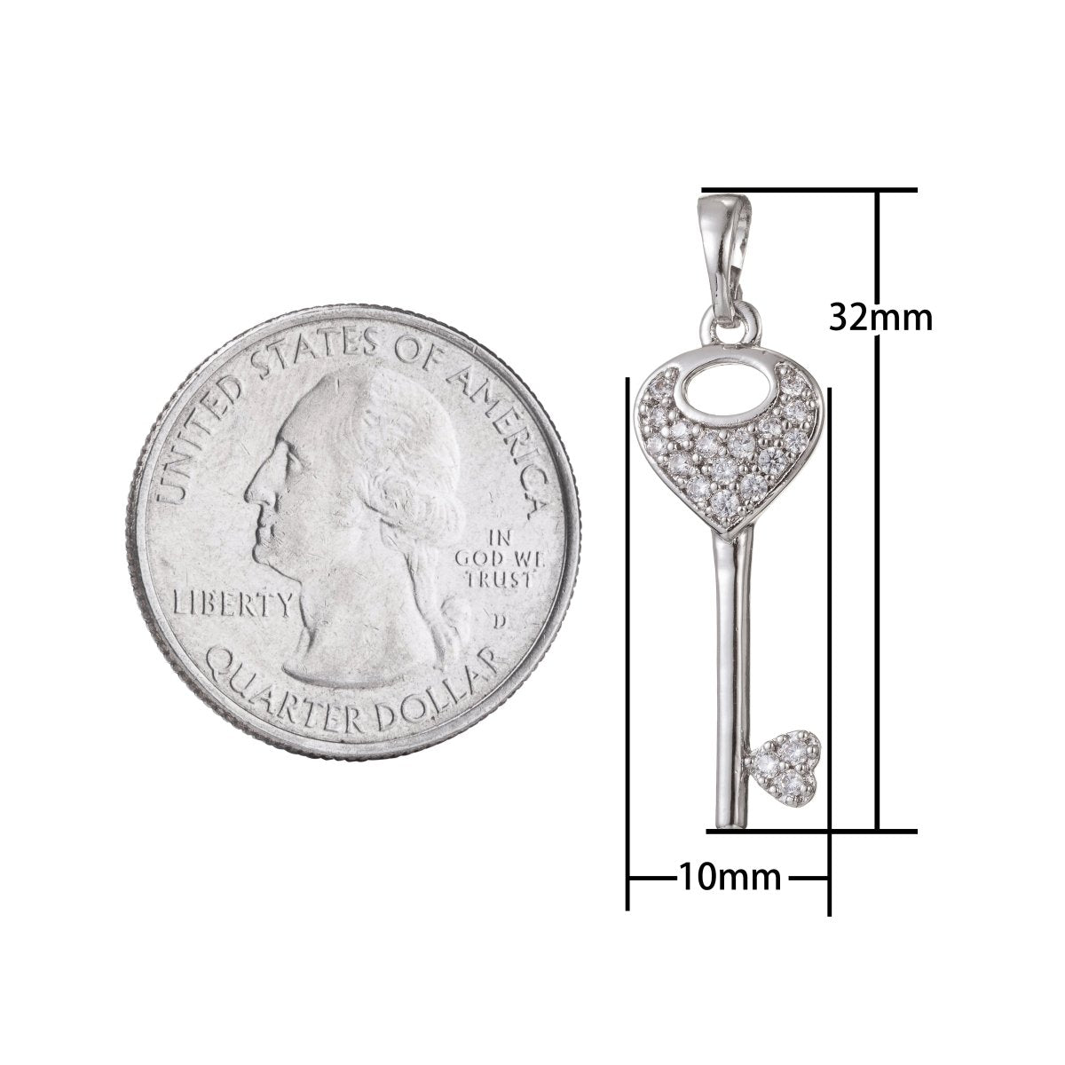Silver Gold Filled Crystal Key Pendant I-474 - DLUXCA