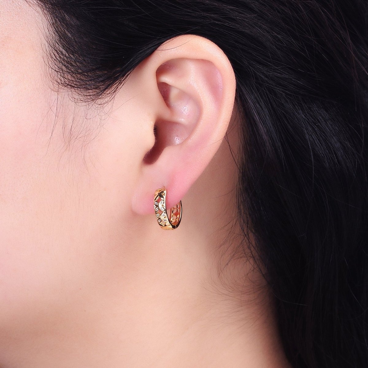 Silver, Gold Flower Butterfly CZ 15.5mm Huggie Hoop Earrings | AB819 AB915