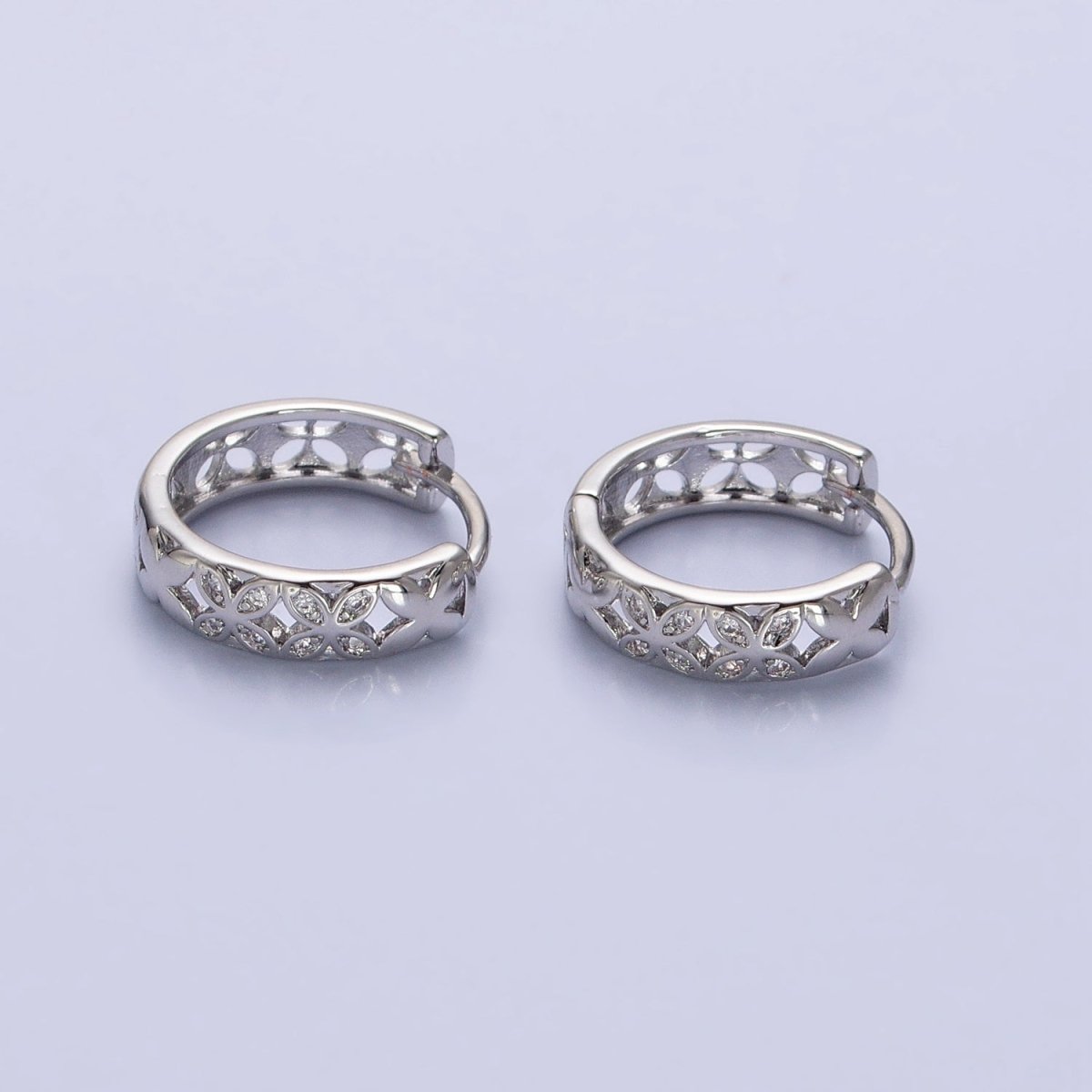 Silver, Gold Flower Butterfly CZ 15.5mm Huggie Hoop Earrings | AB819 AB915
