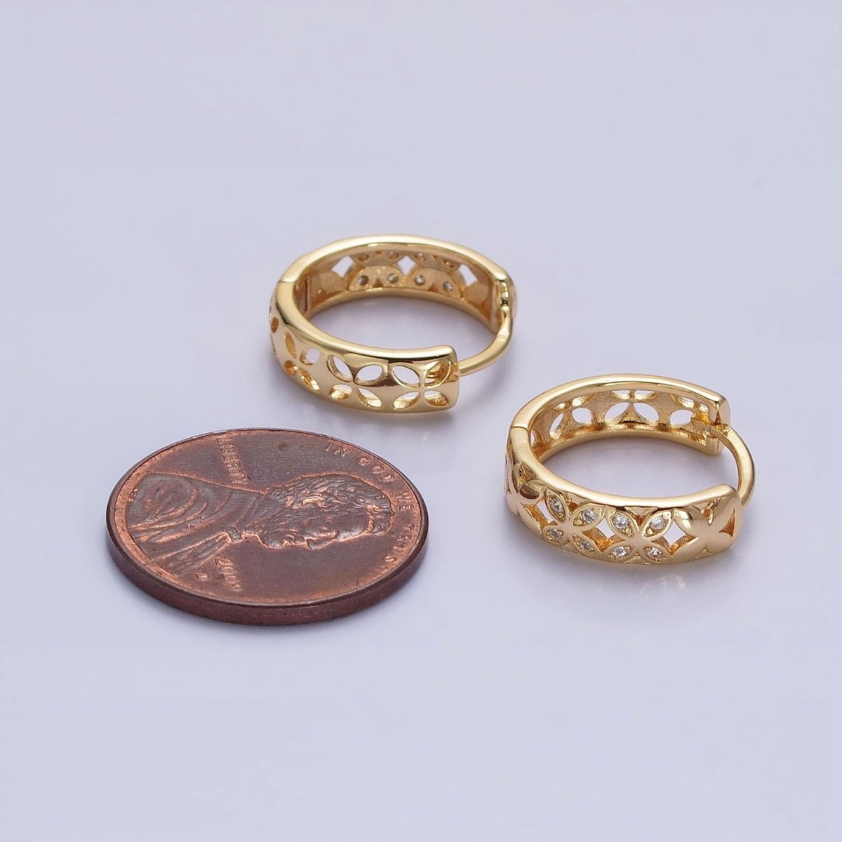 Silver, Gold Flower Butterfly CZ 15.5mm Huggie Hoop Earrings | AB819 AB915