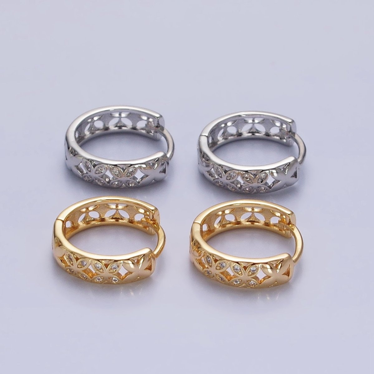 Silver, Gold Flower Butterfly CZ 15.5mm Huggie Hoop Earrings | AB819 AB915