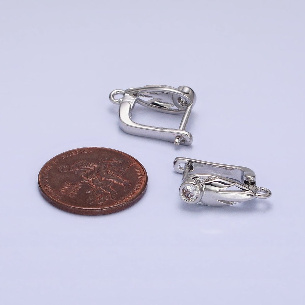 Silver, Gold Geometric Leaf Clear CZ Open Loop English Lock Earring Supply | Z-202 Z-214