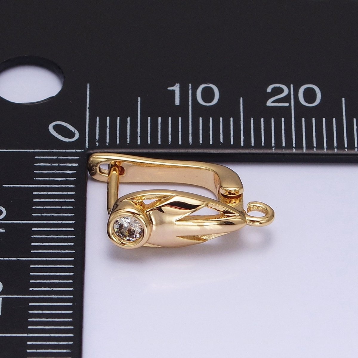 Silver, Gold Geometric Leaf Clear CZ Open Loop English Lock Earring Supply | Z-202 Z-214