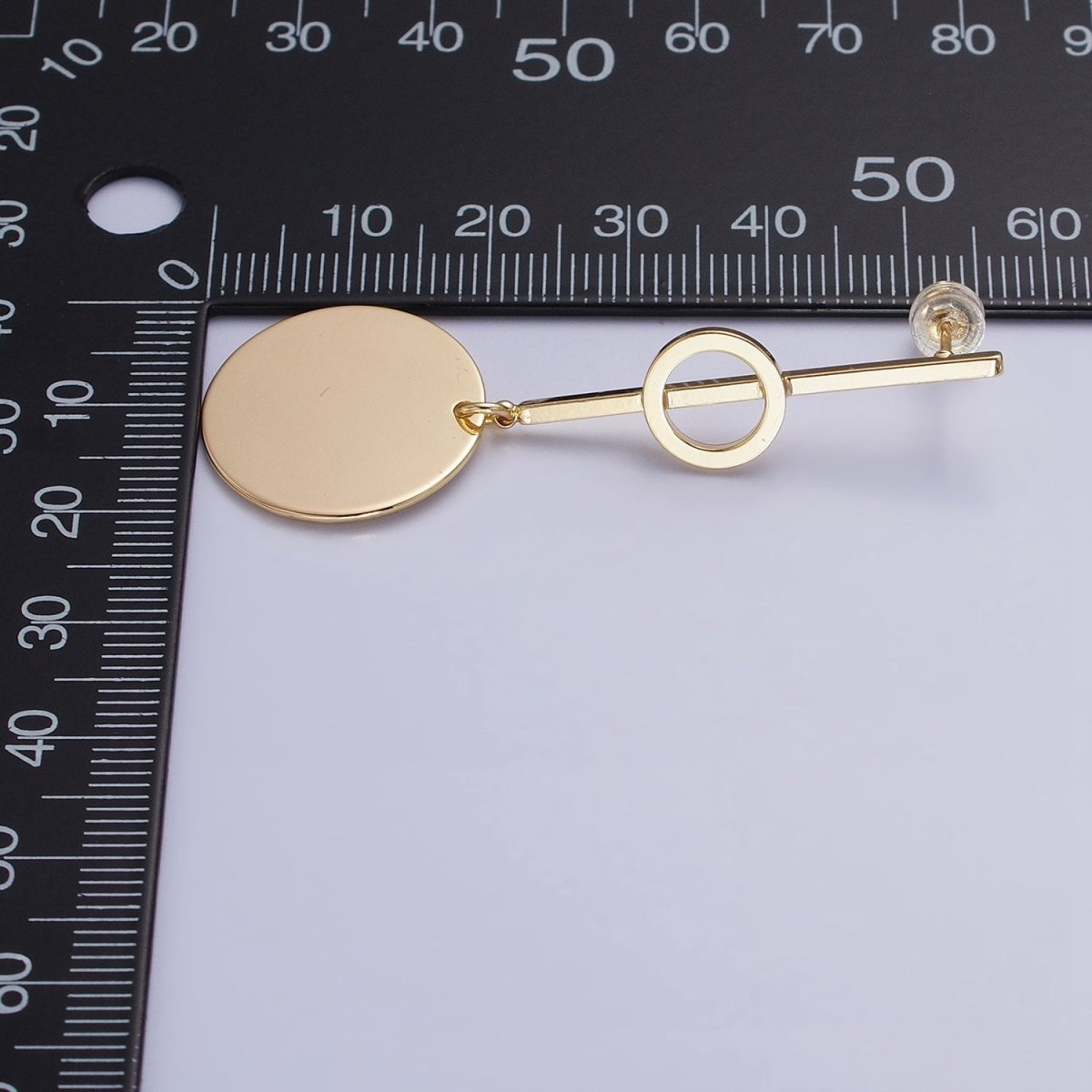 Silver, Gold Geometric Round Coin Drop Dangle Circle Linear 57.5mm Stud Earrings | AB967 AB975