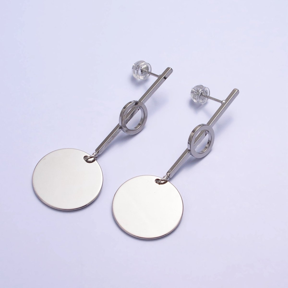 Silver, Gold Geometric Round Coin Drop Dangle Circle Linear 57.5mm Stud Earrings | AB967 AB975