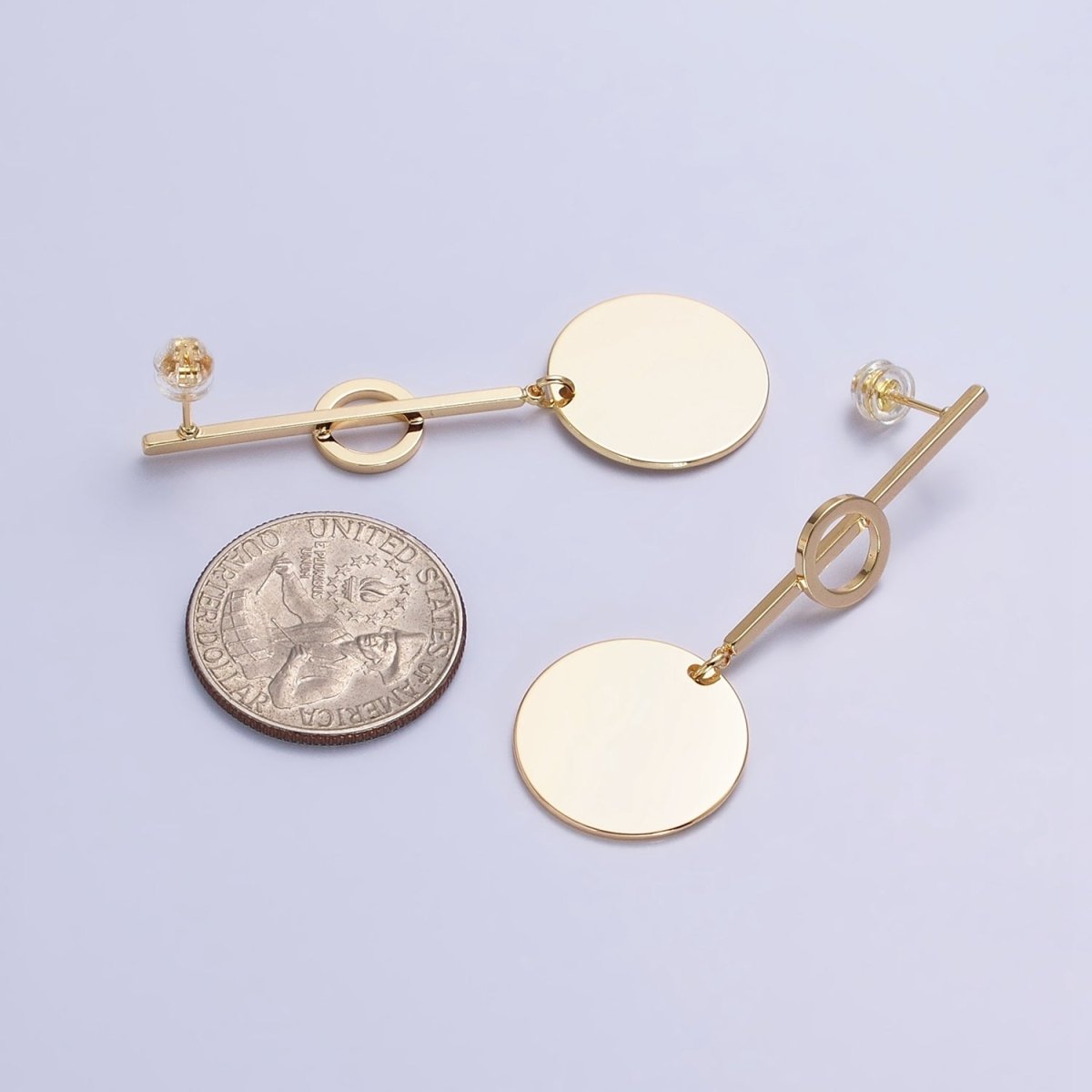 Silver, Gold Geometric Round Coin Drop Dangle Circle Linear 57.5mm Stud Earrings | AB967 AB975